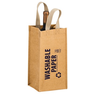 6"x6"x12.5" TORNADO - Washable Kraft Paper 1 Bottle Wine Tote Bag w/Web Handle